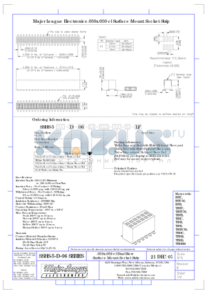 SSHS-5-D-06 datasheet - .050x.050 cl Dual Row Surface Mount Socket Strip