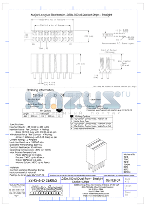 SSHS-6-D datasheet - .050*.100 cl Dual Row - Straight Socket Strips