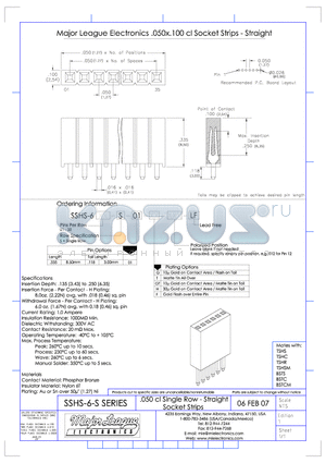 SSHS-6-S datasheet - .050 cl Single Row - Straight Socket Strips