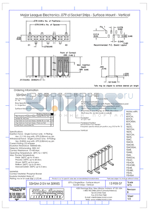 SSHSM-2-SM datasheet - .079 cl Single Row - Surface Mount Socket Strips - Vertical