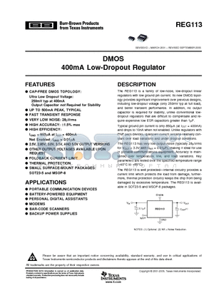 REG113 datasheet - DMOS 400mA Low-Dropout Regulator