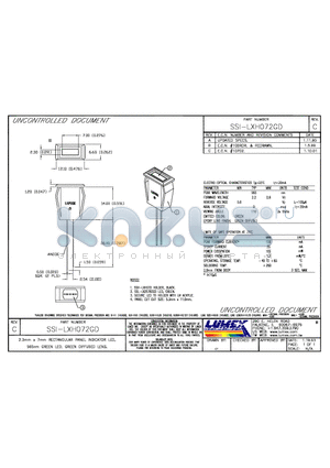 SSI-LXH072GD datasheet - 2.3mm x 7mm RECTANGULAR PANEL INDICATOR LED, 565nm GREEN LED, GREEN DIFFUSED LENS