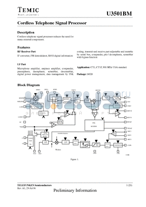 U3501BM datasheet - Cordless Telephone Signal Processor