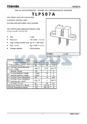 TLP507A datasheet - PHOTO INTERRUPTER INFRARED LED  PHOTOBARLINGTON TRANSISTOR