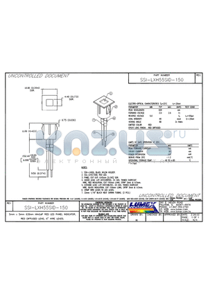 SSI-LXH55SID-150 datasheet - 5mm x 5mm 636mm ALLNGAP RED LED PANEL INDICATOR, RED DIFFUSED LENS, 6 WIRE LEADS