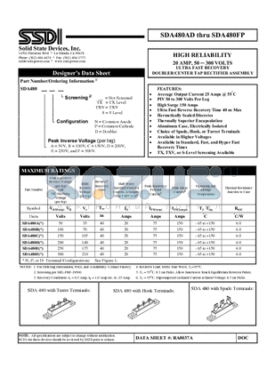 SDA480A datasheet - HIGH RELIABILITY 20 AMP, 50  300 VOLTS