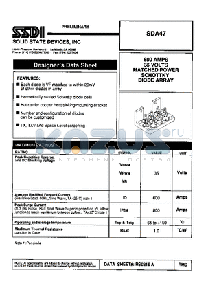 SDA47 datasheet - 600 AMPS 35 VOLTS MATCHED POWER SCHOTTKY DIDE ARRAY