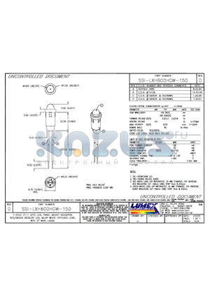 SSI-LXH600HGW-150 datasheet - T-5mm (T-1 3/4) LED, PANEL MOUNT INDICATOR