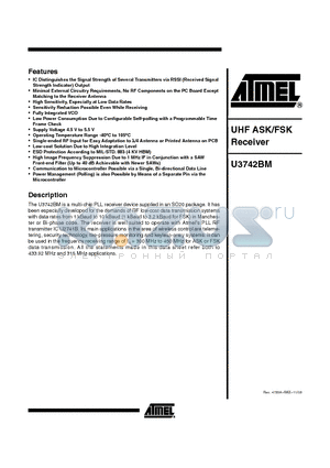 U3742BM-M3FL datasheet - UHF ASK/FSK RECEIVER