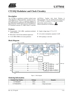 U3770M datasheet - CT2 I/Q Modulator and Clock Circuitry