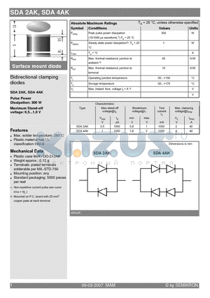 SDA4AK datasheet - Bidirectional clamping diodes
