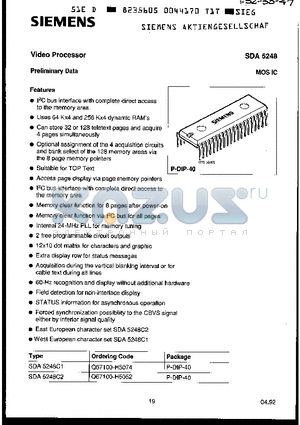 SDA5248C1 datasheet - VIDEO PROCESSOR