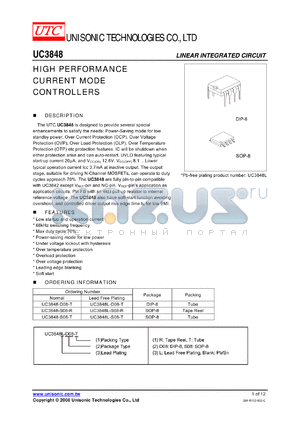 U3848A-D08-T datasheet - HIGH PERFORMANCE CURRENT MODE PWM CONTROLLERS