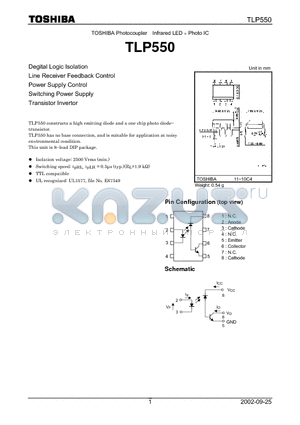 TLP550 datasheet - TOSHIBA Photocoupler Infrared LED  Photo IC