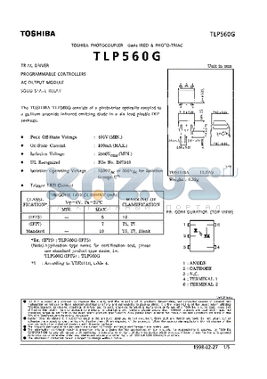 TLP560 datasheet - TRIAC DRIVER PROGRAMMABLE CONTROLLERS AC-OUTPUT MODULE SOLID STATE RELAY