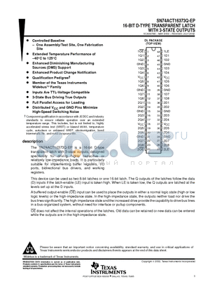 SN74ACT16373Q-EP datasheet - 16-BIT D-TYPE TRANSPARENT LATCH WITH 3-STATE OUTPUTS