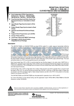 SN74ACT2226DW datasheet - DUAL 64  1, DUAL 256  1 CLOCKED FIRST-IN, FIRST-OUT MEMORIES