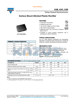 U3B_09 datasheet - Surface Mount Ultrafast Plastic Rectifier