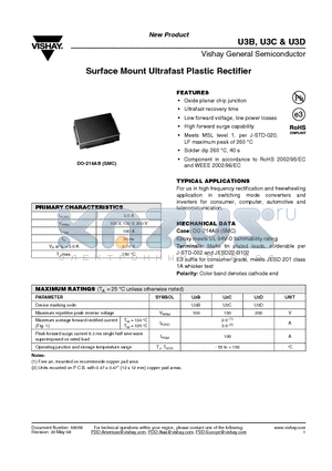 U3D datasheet - Surface Mount Ultrafast Plastic Rectifier