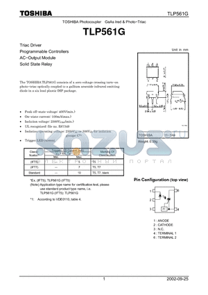 TLP561G datasheet - Triac Driver Programmable Controllers AC-Output Module Solid State Relay