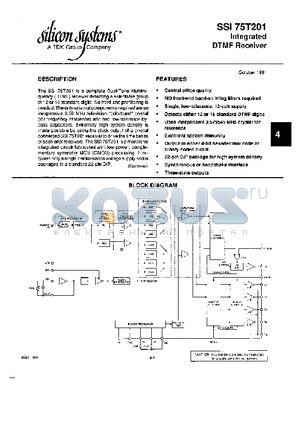SSI75T201 datasheet - INTEGRATED DTMF RECEIVER