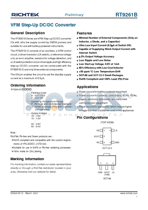 RT9261B-15GX datasheet - VFM Step-Up DC/DC Converter