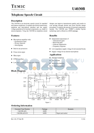 U4030B-AFL datasheet - Telephone Speech Circuit