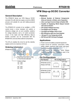 RT9261B15CX datasheet - VFM Step-up DC/DC Converter