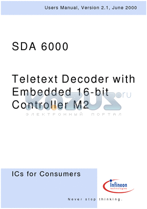 SDA6000 datasheet - Teletext Decoder with Embedded 16-bit Controller