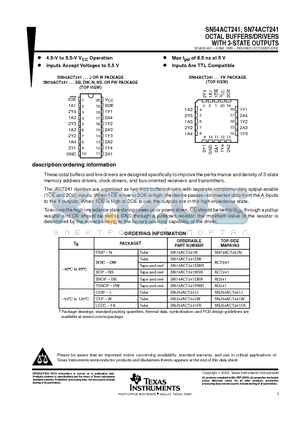 SN74ACT241 datasheet - OCTAL BUFFERS/DRIVERS WITH 3-STATE OUTPUTS