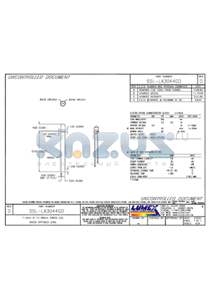 SSL-LX3044GD datasheet - T-3mm <T-1> 565nm GREEN LED, GREEN DIFFUSED LENS