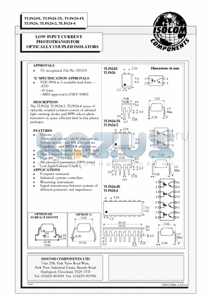 TLP624-2X datasheet - LOW INPUT CURRENT PHOTOTRANSISTOR OPTICALLY COUPLED ISOLATORS