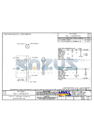 SSL-LX5063YD datasheet - T-5mm (T-1 3/4) 585nm YELLOW LED, YELLOW DIFFUSED FREZNEL LENS