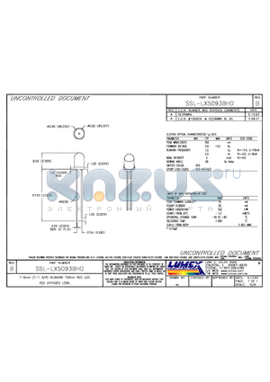 SSL-LX5093BHD datasheet - T-5mm BUNKING 700mm RED LED RED DIFFUSED LENS