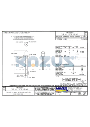 SSL-LX5093SUVC datasheet - T-5mm (T-1) 380mm SUPER ULTRA VIOLET LED, WATER CLEAR LENS