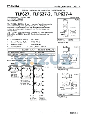 TLP627-4 datasheet - PROGRAMMABLE CONTROLLERS. DC-OUTPUT MODULE. TELECOMMUNICATION.