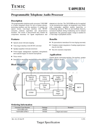 U4091BM-AFNG3 datasheet - Programmable Telephone Audio Processor