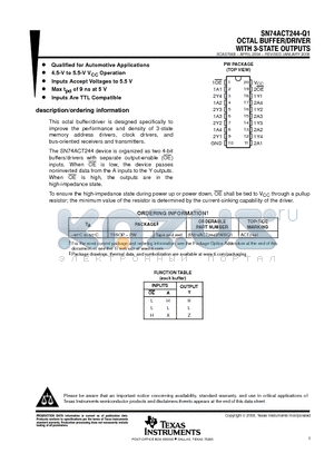 SN74ACT244-Q1 datasheet - OCTAL BUFFER/DRIVER WITH 3-STATE OUTPUTS