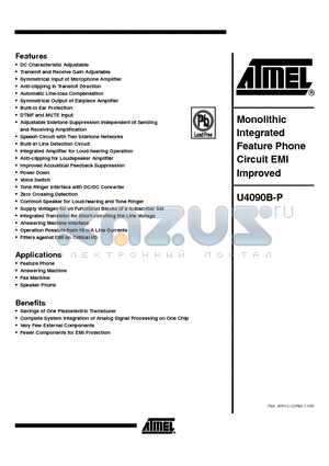U4090B-PFNG3Y datasheet - Monolithic Integrated Feature Phone Circuit EMI Improved