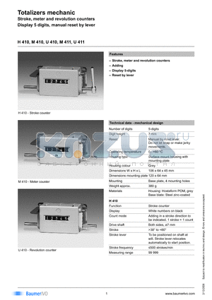 U410.010A01A datasheet - Totalizers mechanic