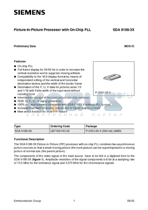 SDA9188-3X datasheet - Picture-in-Picture Processor with On-Chip PLL