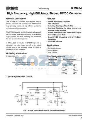 RT9264 datasheet - HIGH FREQUENCY HIGH EFFICIENCY STEP UP DC/DC CONVERTER