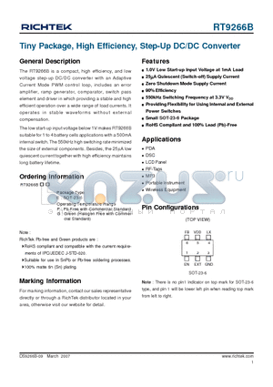 RT9266BPE datasheet - Tiny Package, High Efficiency, Step-Up DC/DC Converter