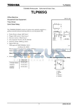 TLP665G datasheet - Office Machine Household Use Equipment Triac Driver Solid State Relay