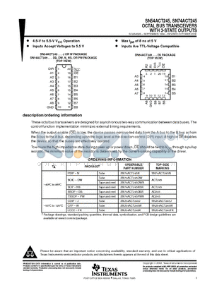 SN74ACT245DBLE datasheet - OCTAL BUS TRANSCEIVERS WITH 3-STATE OUTPUTS