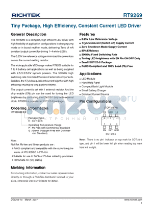 RT9269PE datasheet - Tiny Package, High Efficiency, Constant Current LED Driver