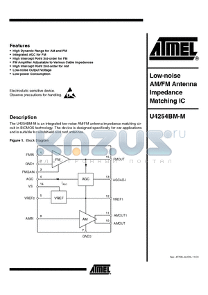 U4254BM-MPG3 datasheet - Low-noise AM/FM Antenna Impedance Matching IC