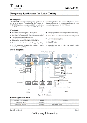 U4256BM-AFSG3 datasheet - Frequency Synthesizer for Radio Tuning