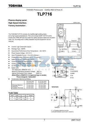 TLP716 datasheet - Plasma display panel High Speed Interface Factory Automation