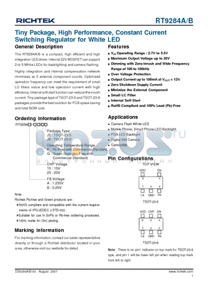 RT9284A datasheet - Tiny Package, High Performance, Constant Current Switching Regulator for White LED